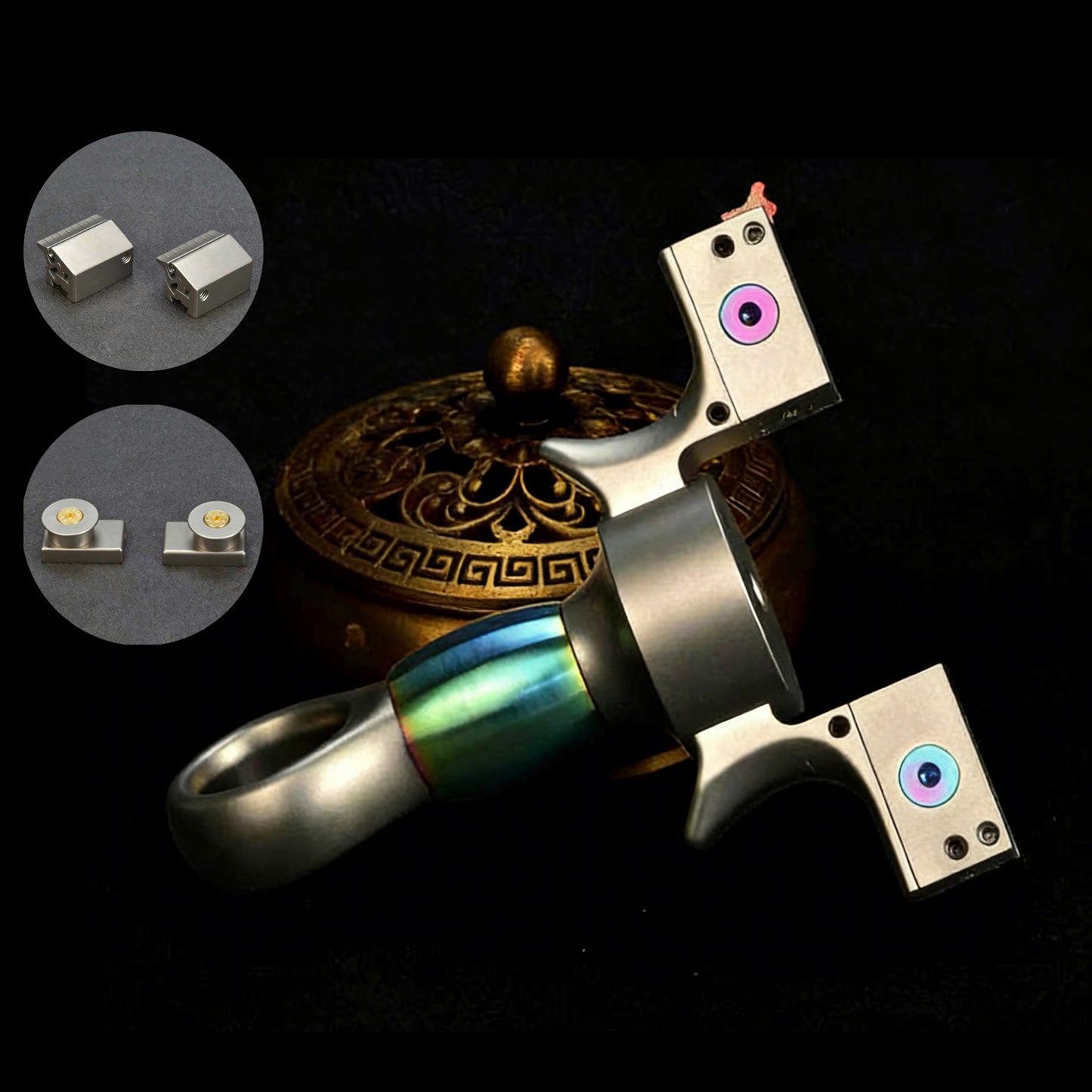 運が向いてくる--神の罰 スリングショット パチンコ TC21チタン合金 可变式外弓門幅 丸頭 龍の歯型ゴム固定クリップ ステンレス製スリングショット 動物駆除器 害獣・害虫防除器 流線型アウトドア 射撃場ゲーム 狩猟 アウトドア玩具セット クマ駆除ツール クマ防除用品