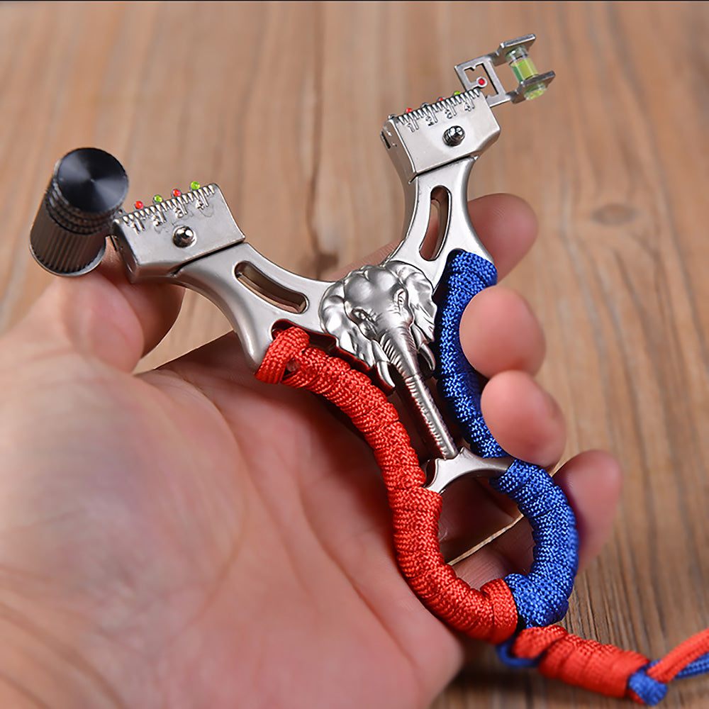 スリングショット パチンコ 動物撃退器 象のレリーフ 2色リボン束 合金の弓 手ブレ防止カバー おもちゃトレーニング アウトドア ターゲットゲーム 狩猟 練習用 パチンコ銃 アウトドア玩具 セット 害獣・害虫対策器 くまよけ道具 熊対策 グッズ